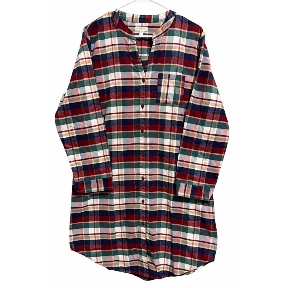 Garnet Hill Organic Pima Cotton‎ Plaid Flannel Sleepshirt Women's Size Large